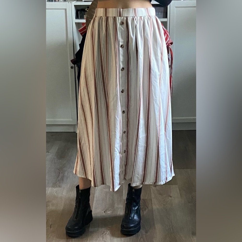 Nordstrom A-Line Striped Skirt in Cream and Brown